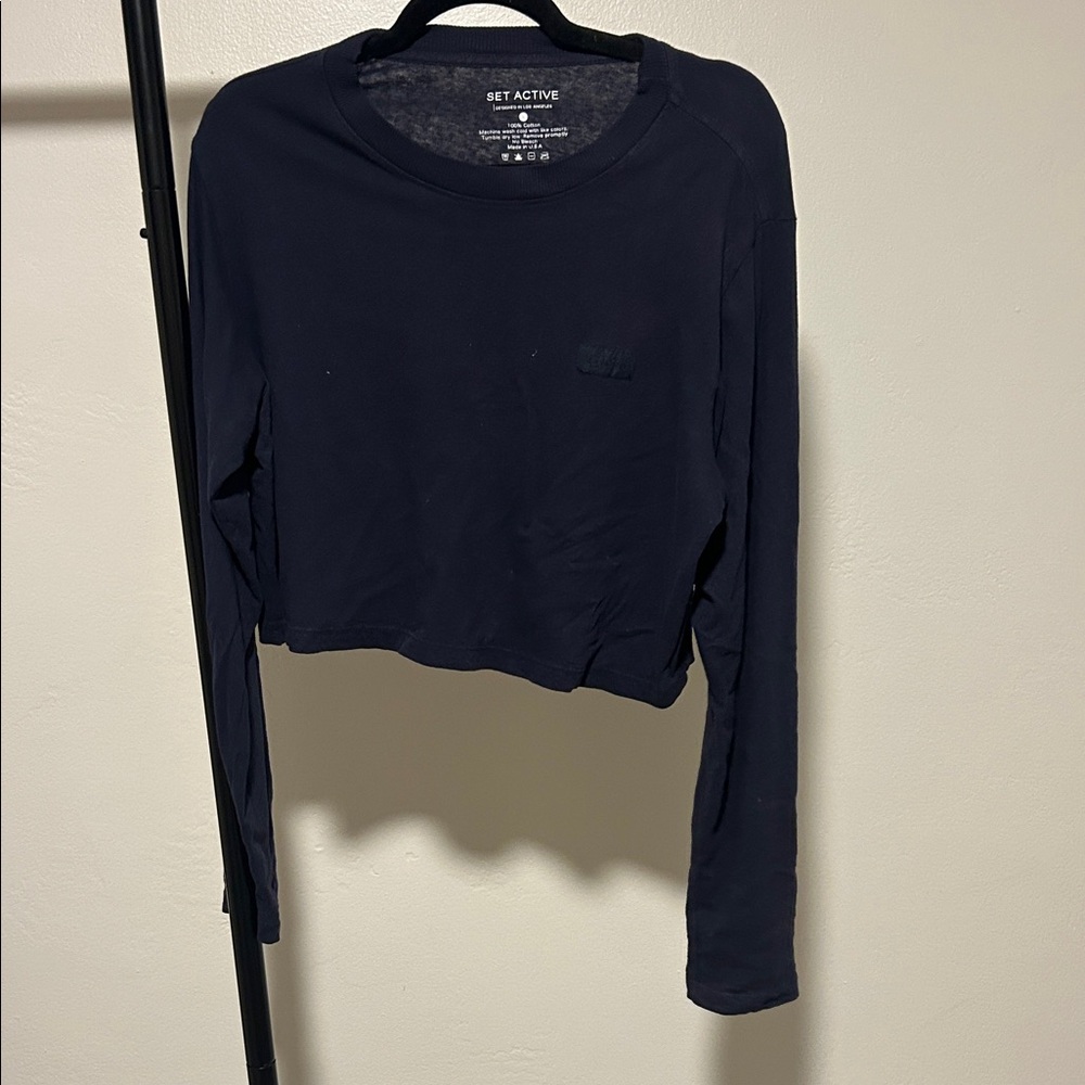 SET Active Women's Navy Cropped Long Sleeve Small 100% cotton